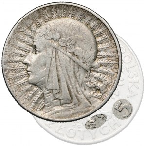 Głowa Kobiety 5 złotych 1932 ze znakiem, Warszawa - rzadkie