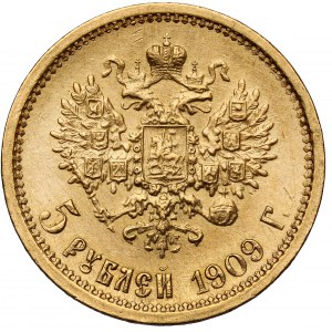 Rosja, Mikołaj II, 5 rubli 1909 EB, Petersburg - rzadkie