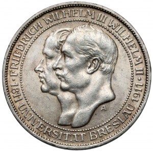 Prusy, 3 marki 1911-A, Berlin - Uniwersytet we Wrocławiu