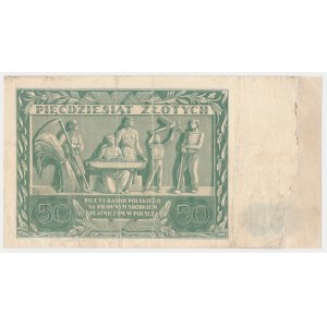 50 złotych 1936 Dąbrowskim - z ubytkiem dosztukowanym z innego banknotu