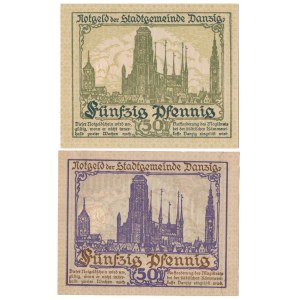 Gdańsk, 50 fenigów 1919 - fioletowy i zielony (2szt)
