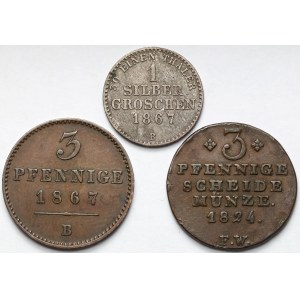 Waldeck-Pyrmont, 3 fenigi i 1 grosz srebrny 1824-1867 - zestaw (3szt)