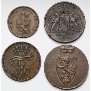Niemcy, 1-3 fenigi i krajcar 1810-1871 - zestaw (4szt)