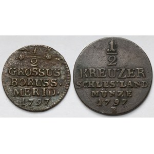 Śląsk i Prusy Południowe, 1/2 krajcara i Półgrosz 1797-B, Wrocław - zestaw (2szt)