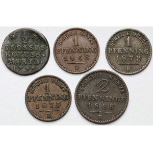 Niemcy i Prusy Południowe, 1/2 - 2 fenigi 1797-1873 - zestaw (5szt)