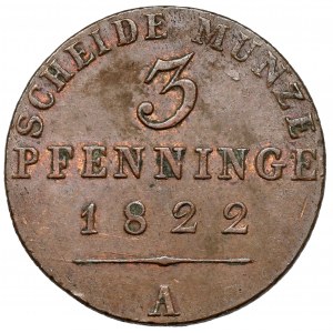 Prusy, Friedrich Wilhelm III, 3 fenigi 1822-A, Berlin