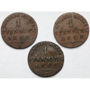 Prusy, Friedrich Wilhelm III, Fenig 1822-1828-A, Berlin - zestaw (3szt)