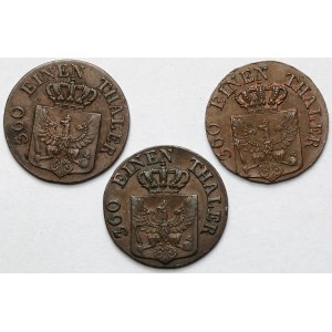 Prusy, Friedrich Wilhelm III, Fenig 1822-1828-A, Berlin - zestaw (3szt)