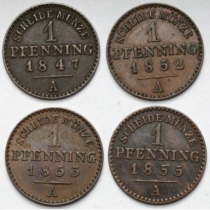 Prusy, Friedrich Wilhelm IV, Fenig 1847-1855-A, Berlin - zestaw (4szt)