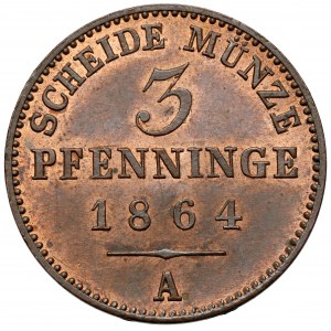 Prusy, Wilhelm I, 3 fenigi 1864-A, Berlin