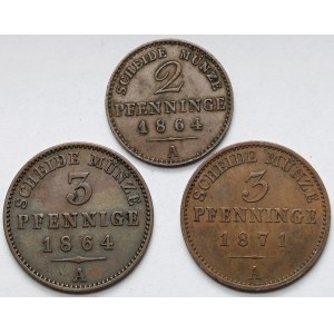 Prusy i Reuss-Greiz, 2-3 fenigi 1864-1871 - zestaw (3szt)