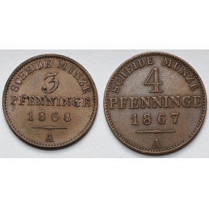 Prusy, Wilhelm I, 3-4 fenigi 1867-1868-A, Berlin - zestaw (2szt)