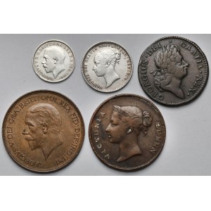 Wlk. Brytania, 1/2 penny - 6 pensów 1723-1928 - zestaw (5szt)