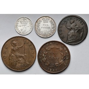 Wlk. Brytania, 1/2 penny - 6 pensów 1723-1928 - zestaw (5szt)