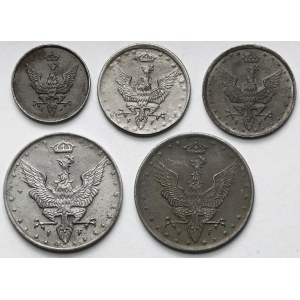 Królestwo Polskie, 1 - 20 fenigów 1917-1918 - zestaw (5szt)