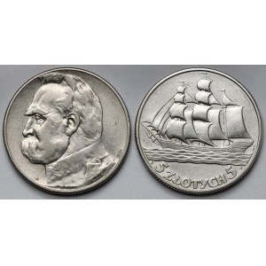 Strzelecki i Żaglowiec, 5 złotych 1934-1936 - zestaw (2szt)