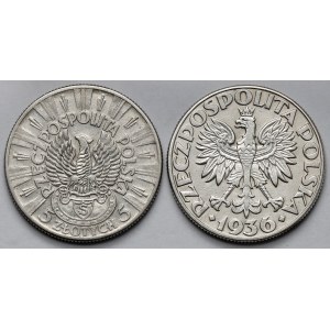 Strzelecki i Żaglowiec, 5 złotych 1934-1936 - zestaw (2szt)