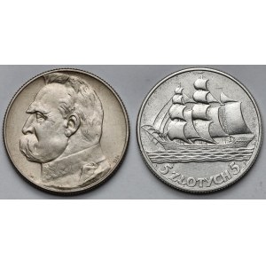 Strzelecki i Żaglowiec, 5 złotych 1934-1936 - zestaw (2szt)