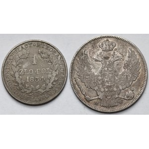 1 złoty 1834 IP i 2 złote 1837, Warszawa - zestaw (2szt)