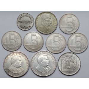 Czechy i Słowacja, 5 - 50 korun 1928-1970 i żeton - zestaw (10szt)