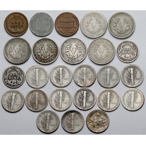 USA, 1 - 10 centów 1898-1969 - zestaw (25szt)