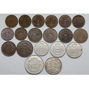 Łotwa, 1 santims - 1 lats 1922-1939 - zestaw (19szt)