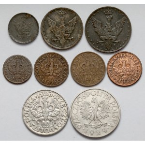 1 - 20 fenigów i 1 grosz - 1 złoty 1917-1939 - zestaw (9szt)