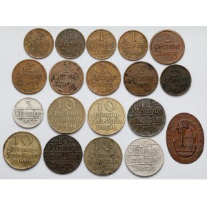 Wolne Miasto Gdańsk, 1 - 10 fenigów 1923-1937 i plakietka - zestaw (19szt)