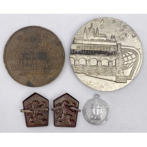 Czechosłowacja, Medale i przypinki 1935-1975 - zestaw (5szt)