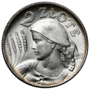 Kobieta i kłosy 2 złote 1925 z kropką, Londyn - PIĘKNA