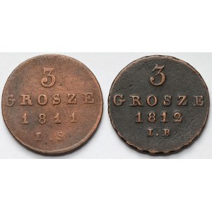 Księstwo Warszawskie, 3 grosze 1811-1812 - zestaw (2szt)
