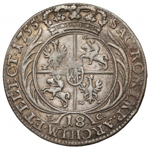 August III Sas, Ort Lipsk 1755 EC - wąskie popiersie - rzadki