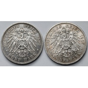 Prusy i Saksonia, 5 marek 1894-1907 - zestaw (2szt)