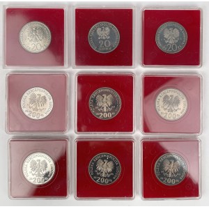 Próby CuNi i FeNi 20-200 złotych 1979-1987 - zestaw (9szt)
