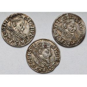 Zygmunt III Waza, Trojak Kraków 1621-1624 - zestaw (3szt)