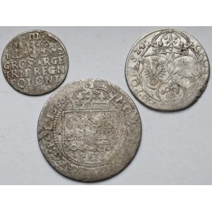 Zygmunt III Waza i Jan II Kazimierz, Trojak 1622, Szóstak 1624 i Tymf 1666 - zestaw (3szt)