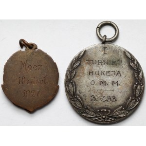 II RP, Medale nagrodowe - Mecz 10 minut 1927 i Hokej 1933 - zestaw (2szt)