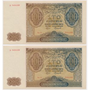 100 złotych 1941 - Ser.D - kolejne numery 3454168... 169 (2szt)