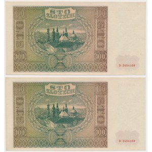 100 złotych 1941 - Ser.D - kolejne numery 3454168... 169 (2szt)
