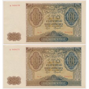 100 złotych 1941 - Ser.D - kolejne numery 3454170... 171 (2szt)