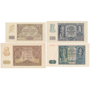 Zestaw 10, 20 i 100 zł 1940 + 50 zł 1941 (4szt)