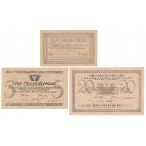 1, 5 i 20 mkp 1919 - zestaw (3szt)