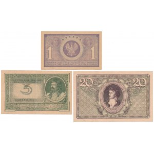 1, 5 i 20 mkp 1919 - zestaw (3szt)