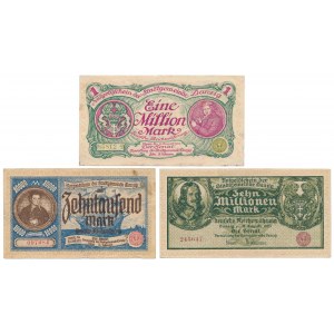 Gdańsk, 10.000 mk, 1 i 10 mln mk 1923 (3szt)