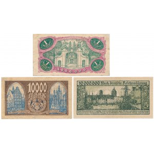 Gdańsk, 10.000 mk, 1 i 10 mln mk 1923 (3szt)