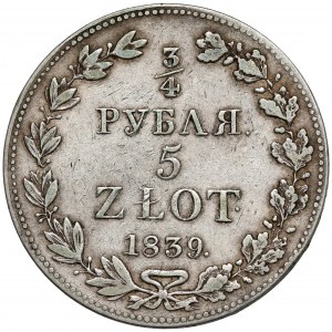 3/4 rubla = 5 złotych 1839 MW, Warszawa