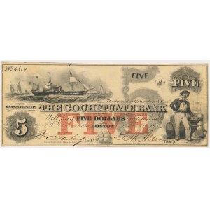 USA, Cochituate Bank 5 Dollars 1850