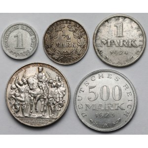 Niemcy, od Feniga do 500 marek 1913-1924 - zestaw (5szt)