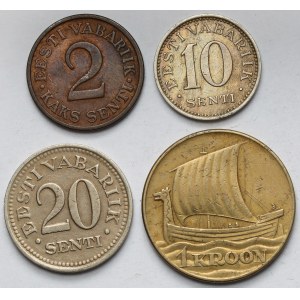 Estonia, 2-20 senti i 1 kroon 1931-1935 - zestaw (4szt)