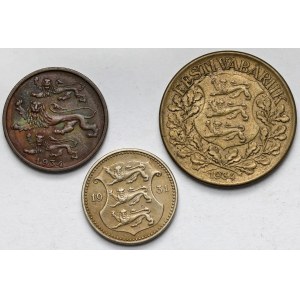 Estonia, 2-10 senti i 1 kroon 1931-1934 - zestaw (3szt)